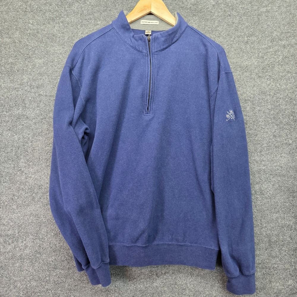Peter‎ Millar Mens Blue Quarter Zip Pullover Sweatshirt Size M Cotton Golf